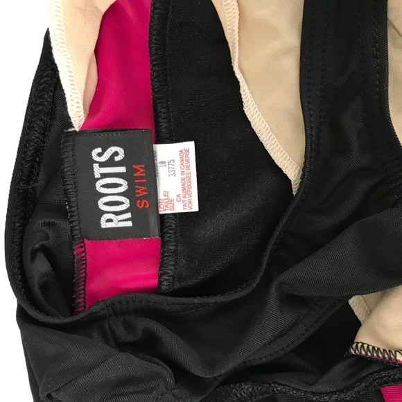 Roots Swim Girls One Piece Swimsuit 10 NWT Black and Magenta Racerback - Picture 7 of 8